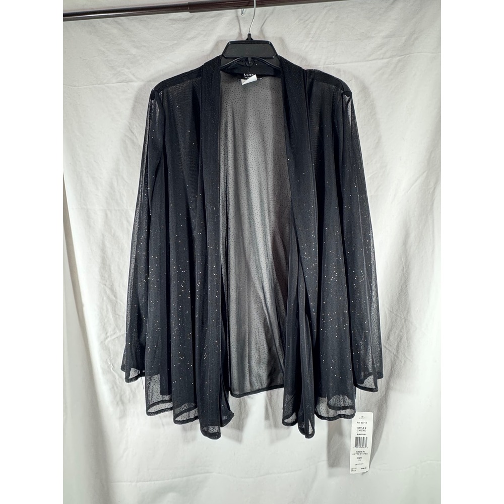 MSK Women Black Mesh Glitter Sparkle Open Front Cardigan Wrap 1X NWT 236236D